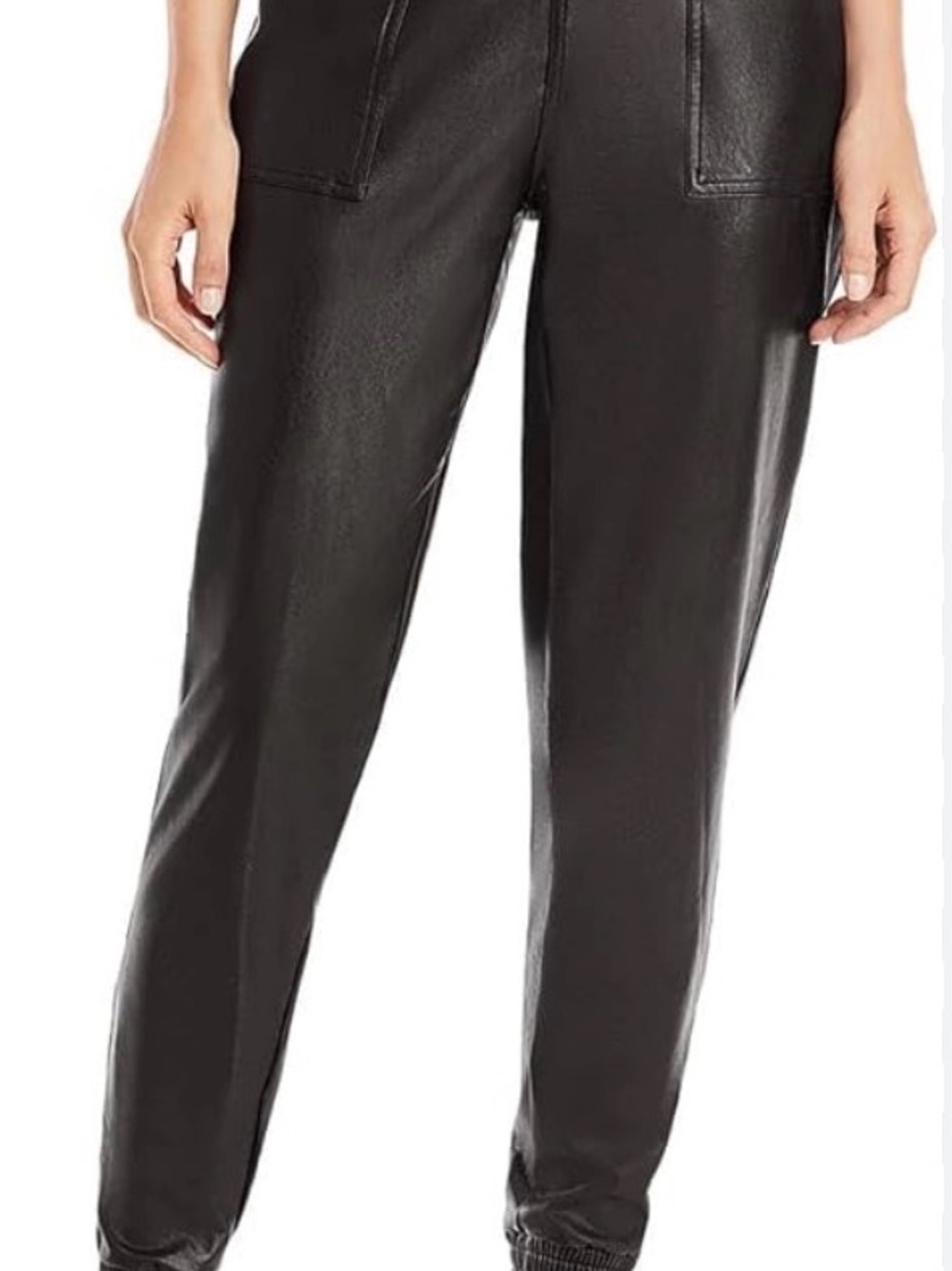Spanx Women’s Faux Leather High-Waist Jogger Pants - Black - Picture 2 of 6